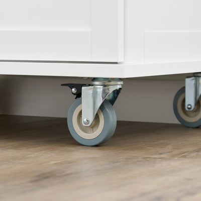 SoBuy FKW13-II-WN swivel castor with locking brake close-up – 4 castors 2 lockable on white rolling kitchen storage trolley
