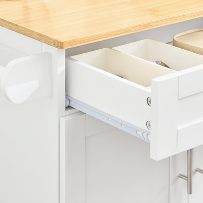 SoBuy FKW13-II-WN drawer interior close-up – roomy cutlery and utensil storage on white bamboo worktop kitchen trolley