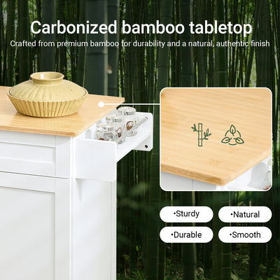 SoBuy FKW13-II-WN carbonised bamboo worktop close-up – hygienic water-repellent antibacterial surface on white kitchen trolley