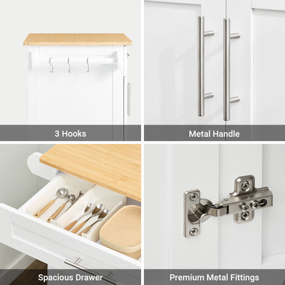 SoBuy FKW13-II-WN spacious drawer interior detail – cutlery and utensil storage on white bamboo kitchen trolley