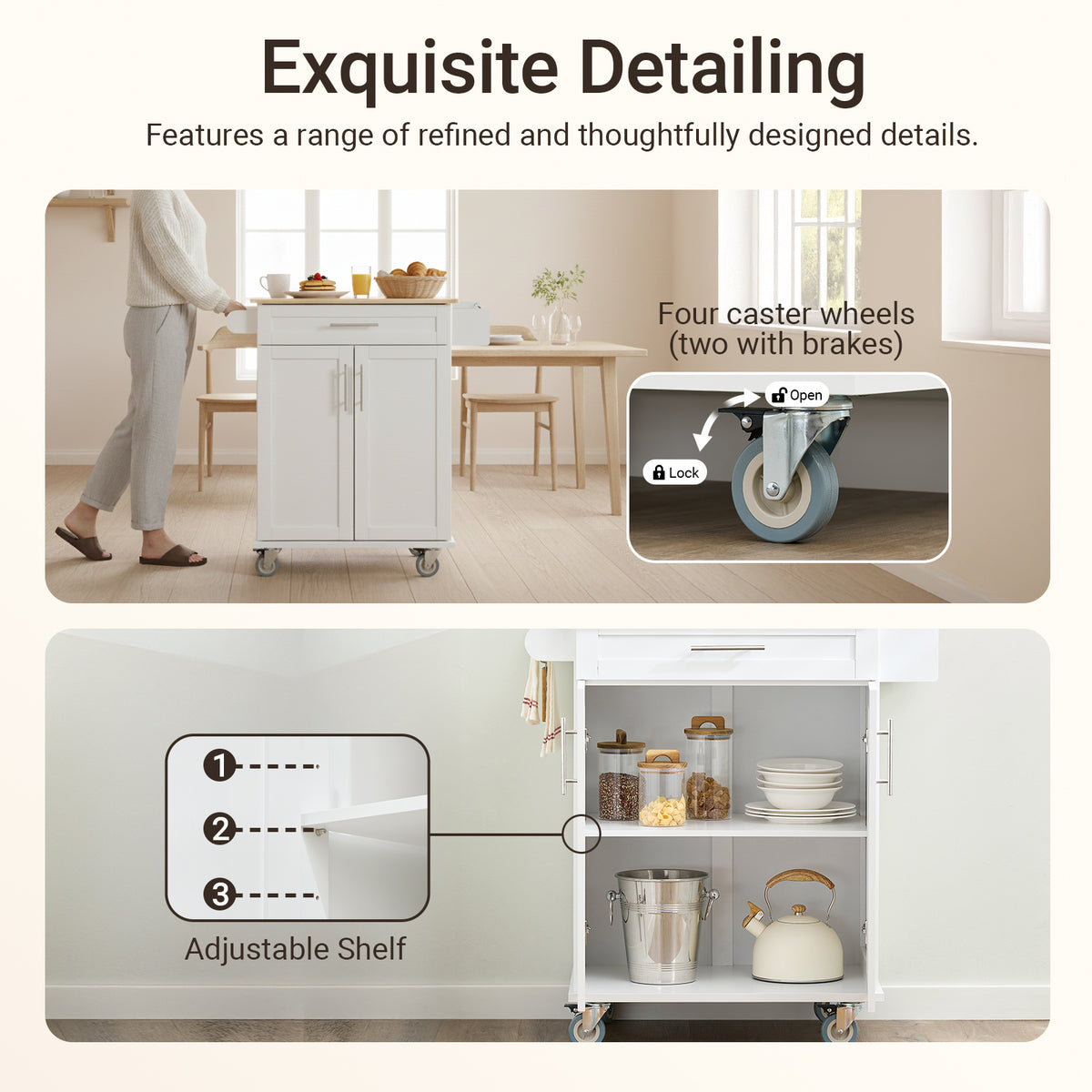 SoBuy FKW13-II-WN integrated spice rack detail – dedicated condiment and spice storage on white rolling kitchen trolley