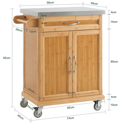 SoBuy FKW13-N, Bamboo Kitchen Storage Trolley Cart + Free Kitchen Hanging Shelf KCR03-N