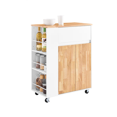 SoBuy FKW132-WN, Rolling Kitchen Storage Islands & Carts Kitchen Storage Trolley with Rubberwood Worktop, FreeStanding Units for Dining Room, Coffee Station, or Small Spaces W70 x D40 x H90 cm White