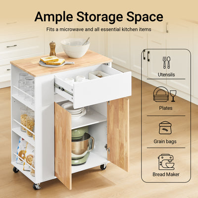 SoBuy FKW132-WN, Rolling Kitchen Storage Islands & Carts Kitchen Storage Trolley with Rubberwood Worktop, FreeStanding Units for Dining Room, Coffee Station, or Small Spaces W70 x D40 x H90 cm White