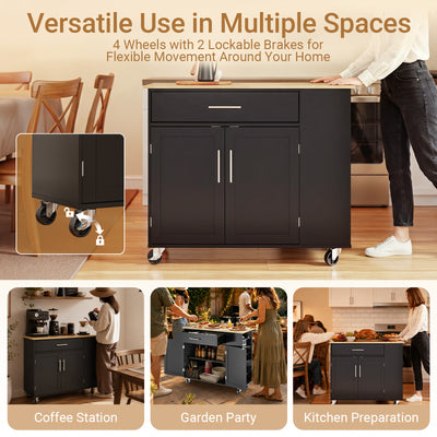SoBuy FKW133-SCH, Kitchen Island on Wheels with Adjustable Shelf & 3-Tier Side Rack, Black, W99 x D40 x H85cm