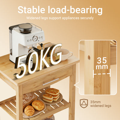 SoBuy FKW135-N, Kitchen Trolley on Wheels with Drawer & Shelves, Rolling Storage Cart with Worktop, Natural, 58x40x86cm