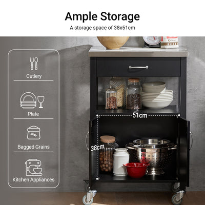 SoBuy FKW22-SCH, Kitchen Trolley Cart Storage Trolley Serving Trolley Kitchen Cabinet with Stainless Steel Worktop, Black