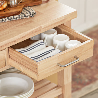 SoBuy FKW24-II-N, Kitchen Trolley on Wheels Rubber Wood Storage Cart – Free Standing Kitchen Storage Unit with 2 Drawers & 2 Shelves – Compact Kitchen Island for Small Kitchens and Flats 80x40x90 cm