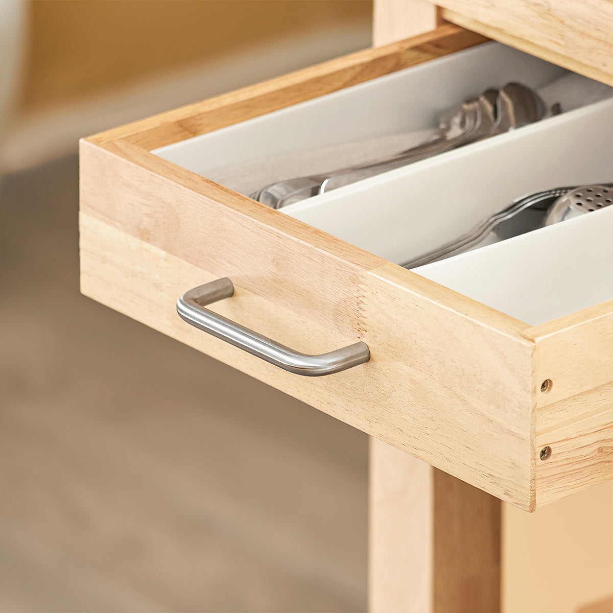 SoBuy FKW24-II-N, Kitchen Trolley on Wheels Rubber Wood Storage Cart – Free Standing Kitchen Storage Unit with 2 Drawers & 2 Shelves – Compact Kitchen Island for Small Kitchens and Flats 80x40x90 cm
