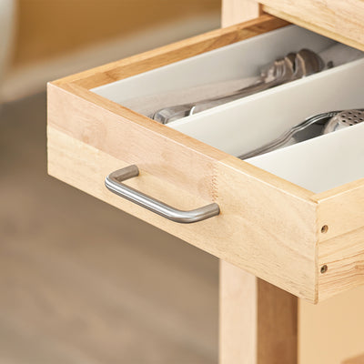 SoBuy FKW24-II-N, Kitchen Trolley on Wheels Rubber Wood Storage Cart – Free Standing Kitchen Storage Unit with 2 Drawers & 2 Shelves – Compact Kitchen Island for Small Kitchens and Flats 80x40x90 cm