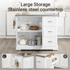 Pre-sale SoBuy FKW41-III-ST, Extendable Kitchen Island Kitchen Cabinet Sideboard Kitchen Storage Trolley with Stainless Steel Worktop, White