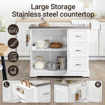 SoBuy FKW41-III-ST multifunctional white kitchen island 3 drawers cabinet side racks extendable worktop 90kg capacity