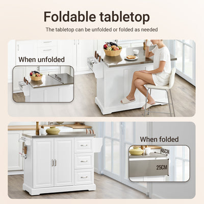 SoBuy FKW41-III-ST extendable stainless steel worktop expanding from 46cm to 71cm depth white kitchen island