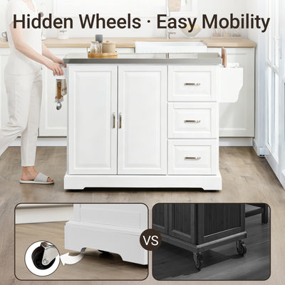SoBuy FKW41-III-ST 4 castors with 2 locking brakes for mobility and stable positioning white kitchen island