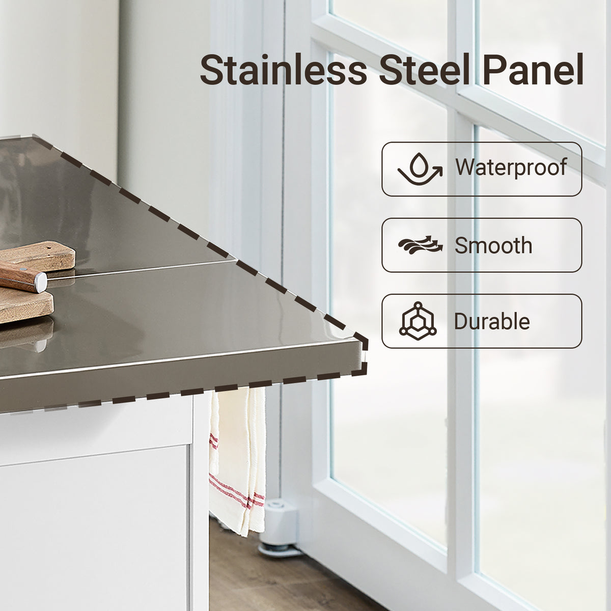 SoBuy FKW41-III-ST hygienic stainless steel worktop heat-resistant and easy to clean 90kg capacity white kitchen island