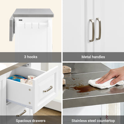SoBuy FKW41-III-ST 3 spacious pull-out drawers for kitchen utensils and tools white kitchen island