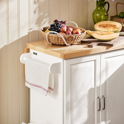 SoBuy FKW41-WN+FST29-WNx2, Kitchen Island Set, Kitchen Island and 2 Kitchen Breakfast Bar Stools, White