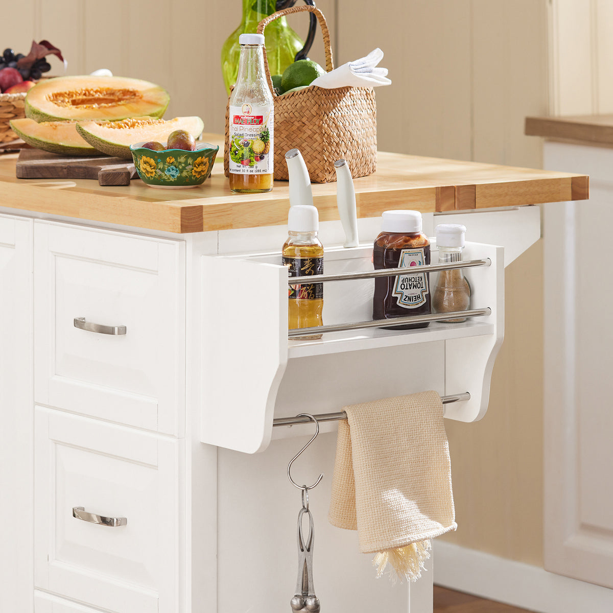 SoBuy FKW41-WN+FST29-WNx2, Kitchen Island Set, Kitchen Island and 2 Kitchen Breakfast Bar Stools, White