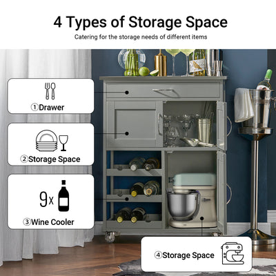 SoBuy FKW45-HG light grey kitchen trolley full product overview – stainless steel worktop drawer double cabinet 3-tier wine rack