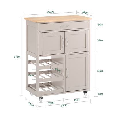 SoBuy FKW45-KA dimensions diagram – W67×D38×H86cm khaki kitchen trolley on wheels 60kg load capacity