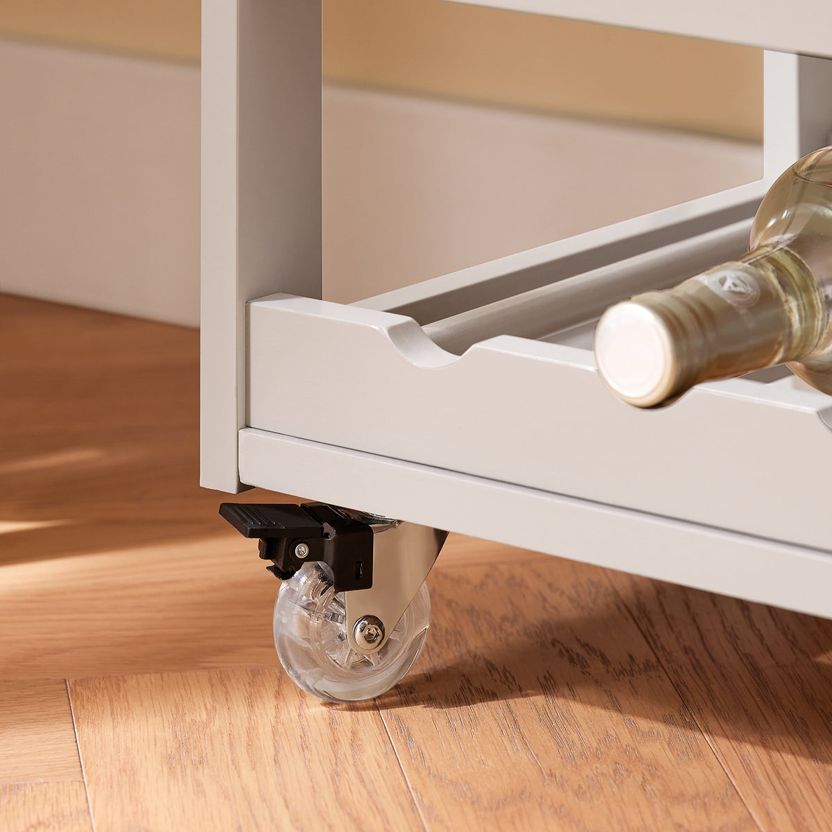 SoBuy FKW45-KA silent castor with locking brake close-up – mobile khaki kitchen storage trolley on wheels