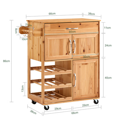 Pre-sale SoBuy FKW45-N, Kitchen Trolley on Wheels Solid Wood Free-Standing Storage Unit with Wine Rack, Drawer & Cupboards, Small Kitchen Island – Ideal for Coffee Station, Dining Room, Outdoor Bar 66x38x86cm