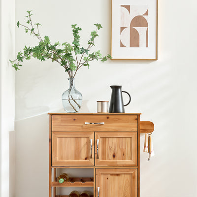 Pre-sale SoBuy FKW45-N, Kitchen Trolley on Wheels Solid Wood Free-Standing Storage Unit with Wine Rack, Drawer & Cupboards, Small Kitchen Island – Ideal for Coffee Station, Dining Room, Outdoor Bar 66x38x86cm