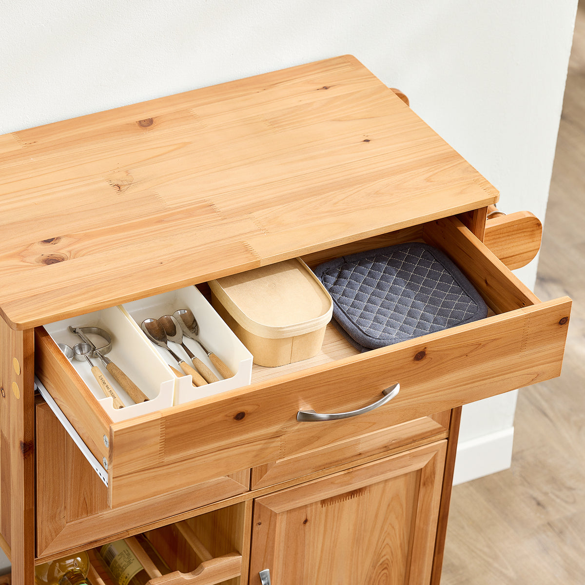 Pre-sale SoBuy FKW45-N, Kitchen Trolley on Wheels Solid Wood Free-Standing Storage Unit with Wine Rack, Drawer & Cupboards, Small Kitchen Island – Ideal for Coffee Station, Dining Room, Outdoor Bar 66x38x86cm