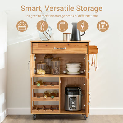Pre-sale SoBuy FKW45-N, Kitchen Trolley on Wheels Solid Wood Free-Standing Storage Unit with Wine Rack, Drawer & Cupboards, Small Kitchen Island – Ideal for Coffee Station, Dining Room, Outdoor Bar 66x38x86cm
