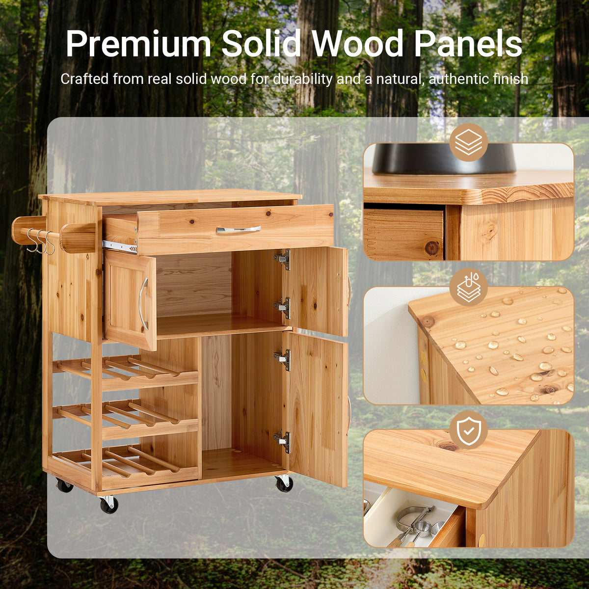 Pre-sale SoBuy FKW45-N, Kitchen Trolley on Wheels Solid Wood Free-Standing Storage Unit with Wine Rack, Drawer & Cupboards, Small Kitchen Island – Ideal for Coffee Station, Dining Room, Outdoor Bar 66x38x86cm