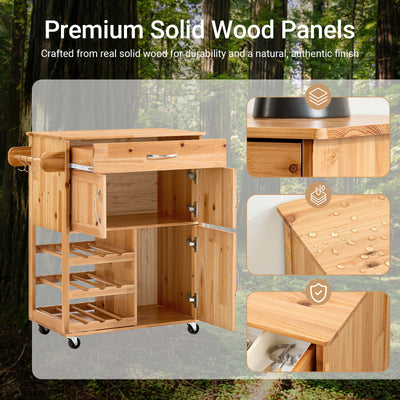 Pre-sale SoBuy FKW45-N, Kitchen Trolley on Wheels Solid Wood Free-Standing Storage Unit with Wine Rack, Drawer & Cupboards, Small Kitchen Island – Ideal for Coffee Station, Dining Room, Outdoor Bar 66x38x86cm