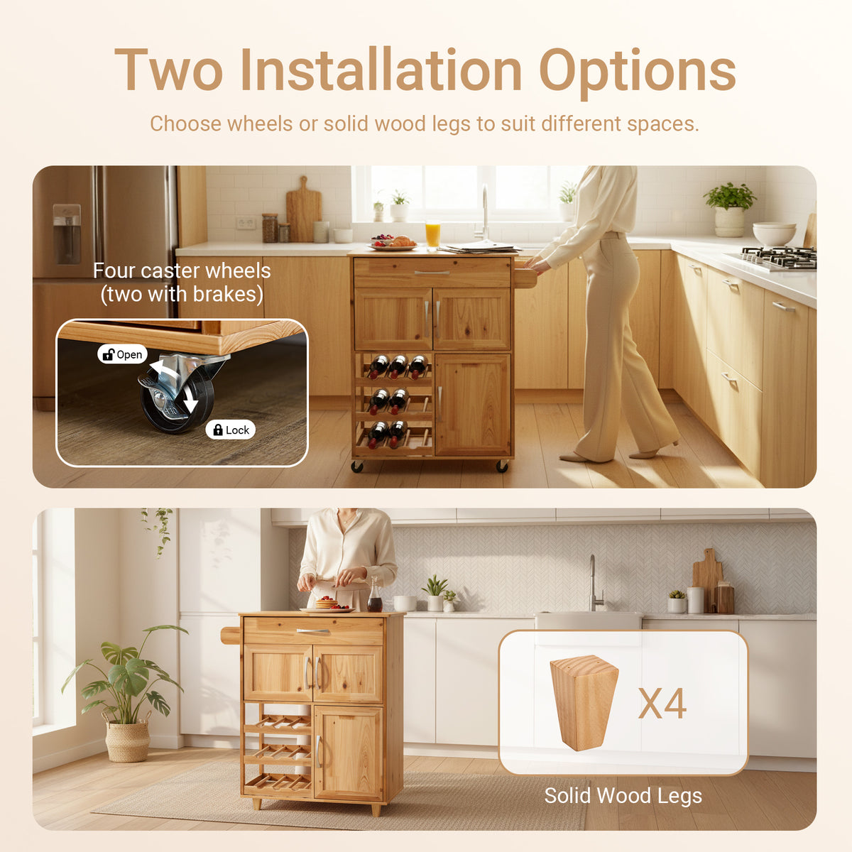 Pre-sale SoBuy FKW45-N, Kitchen Trolley on Wheels Solid Wood Free-Standing Storage Unit with Wine Rack, Drawer & Cupboards, Small Kitchen Island – Ideal for Coffee Station, Dining Room, Outdoor Bar 66x38x86cm