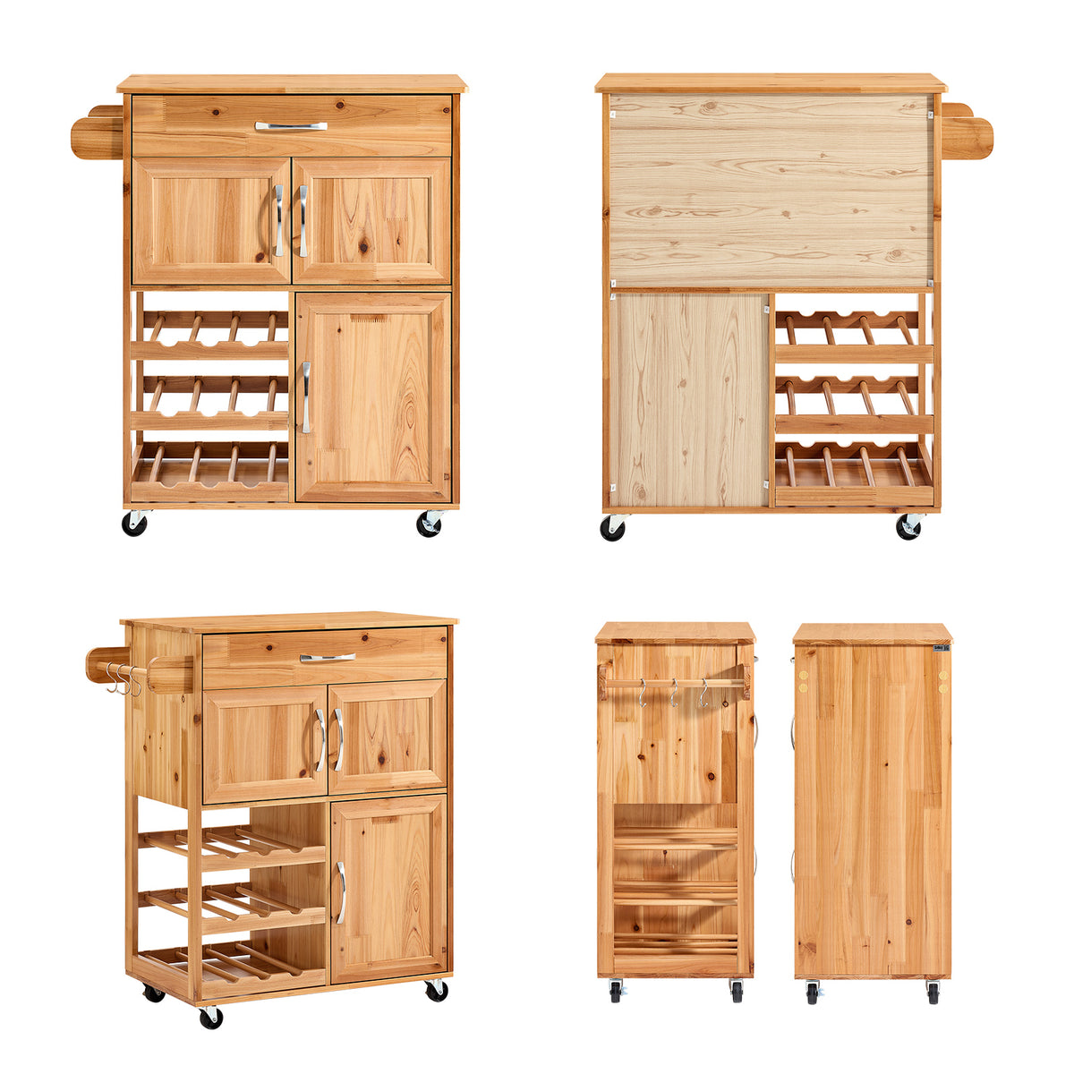 Pre-sale SoBuy FKW45-N, Kitchen Trolley on Wheels Solid Wood Free-Standing Storage Unit with Wine Rack, Drawer & Cupboards, Small Kitchen Island – Ideal for Coffee Station, Dining Room, Outdoor Bar 66x38x86cm