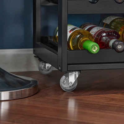 SoBuy FKW45-SCH, Kitchen Storage Trolley Serving Trolley Kitchen Storage Cabinet with Rubber Wood Worktop, Black