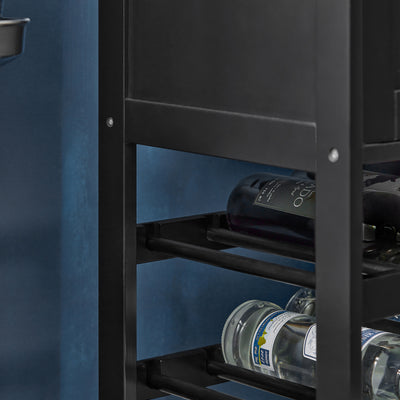 SoBuy FKW45-SCH, Kitchen Storage Trolley Serving Trolley Kitchen Storage Cabinet with Rubber Wood Worktop, Black
