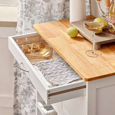 SoBuy FKW45-WN, Kitchen Storage Trolley Serving Trolley Kitchen Storage Cabinet with Rubber Wood Worktop, White