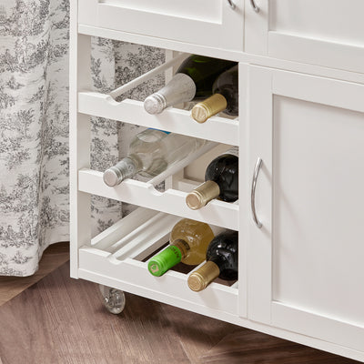 SoBuy FKW45-WN, Kitchen Storage Trolley Serving Trolley Kitchen Storage Cabinet with Rubber Wood Worktop, White