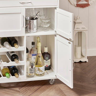 SoBuy FKW45-WN, Kitchen Storage Trolley Serving Trolley Kitchen Storage Cabinet with Rubber Wood Worktop, White