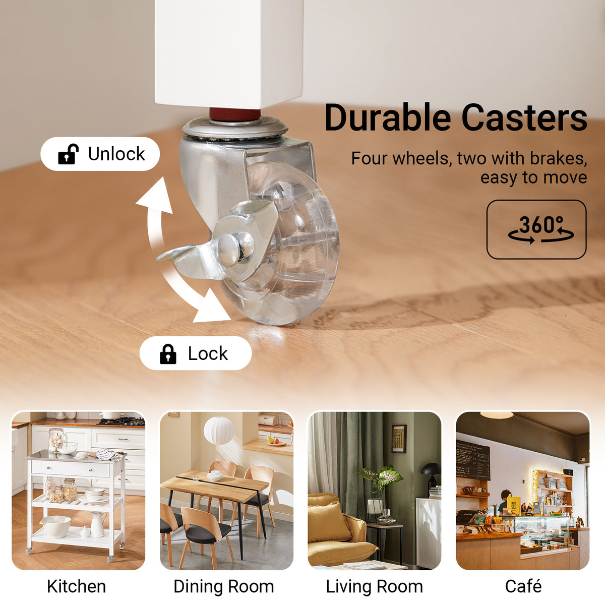 SoBuy FKW47-II-W, Kitchen Trolley Cart Storage Kitchen Island on Wheels, Rolling Island with Stainless Steel Worktop Multi-Tier Serving Organiser Unit for Pantry, Outdoor, Dining Room White 81x45x90cm