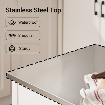 SoBuy FKW47-II-W, Kitchen Trolley Cart Storage Kitchen Island on Wheels, Rolling Island with Stainless Steel Worktop Multi-Tier Serving Organiser Unit for Pantry, Outdoor, Dining Room White 81x45x90cm