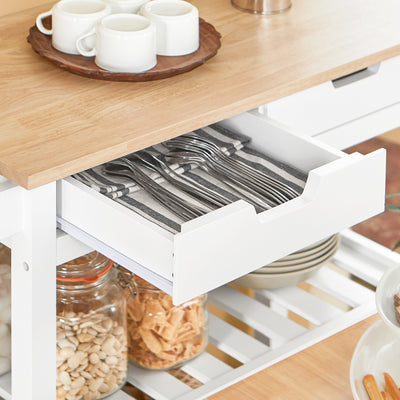 SoBuy FKW68-WN, Kitchen Storage  Serving Trolley with Rubber Wood Top 2 Drawers 2 Shelves, White