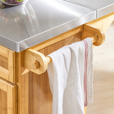 SoBuy FKW69-N Kitchen Island on Wheels Rolling Kitchen Storage Trolley with Extendable Worktop, 2 Drawers and Adjustable Shelves for Dining Room, Breakfast Bar Natural 115 x(46-71) x92cm