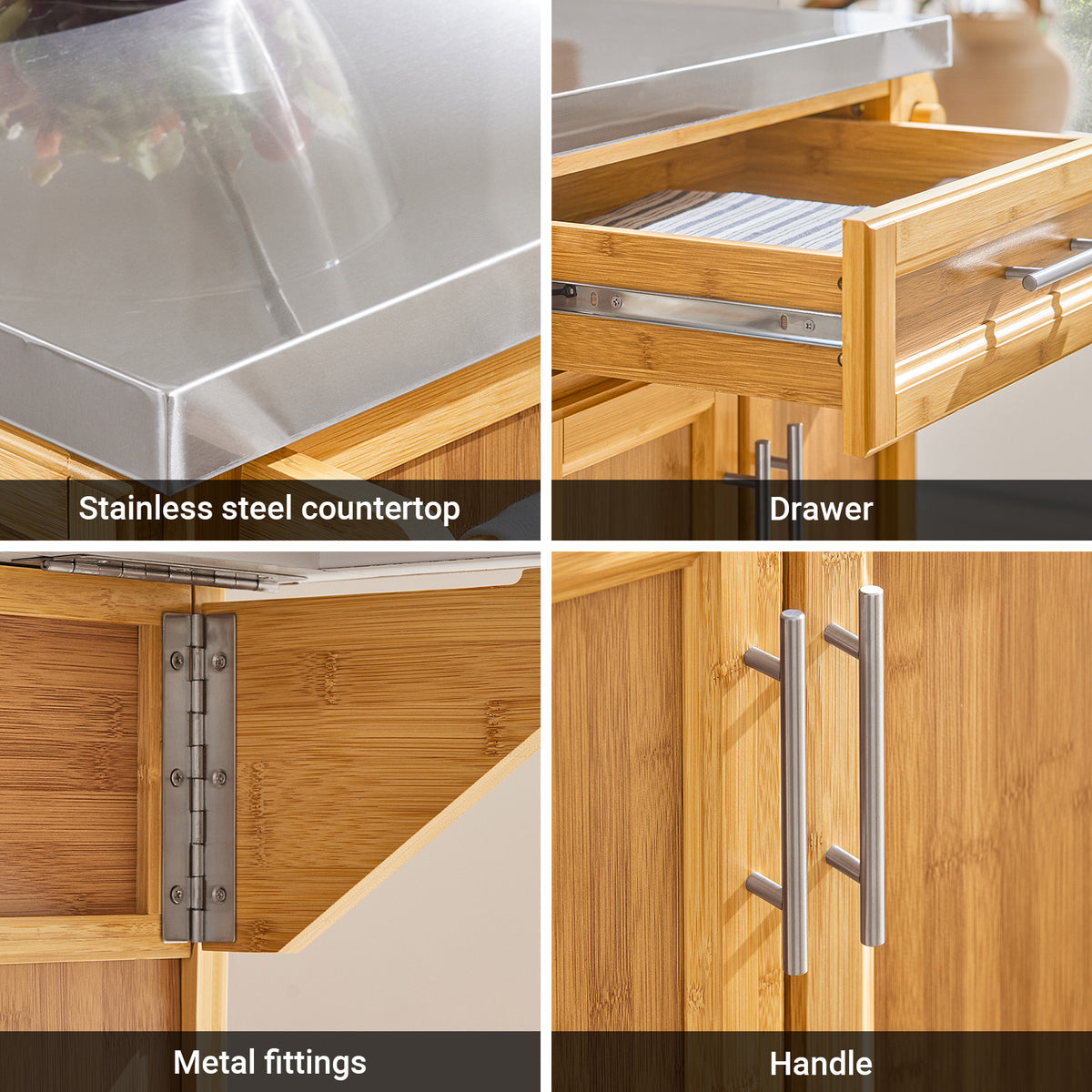 SoBuy FKW69-N Kitchen Island on Wheels Rolling Kitchen Storage Trolley with Extendable Worktop, 2 Drawers and Adjustable Shelves for Dining Room, Breakfast Bar Natural 115 x(46-71) x92cm