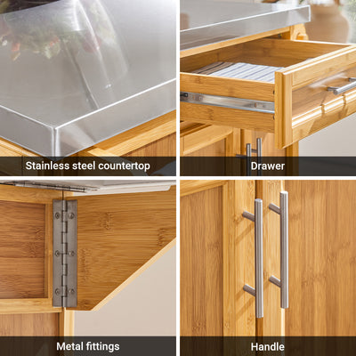 SoBuy FKW69-N Kitchen Island on Wheels Rolling Kitchen Storage Trolley with Extendable Worktop, 2 Drawers and Adjustable Shelves for Dining Room, Breakfast Bar Natural 115 x(46-71) x92cm
