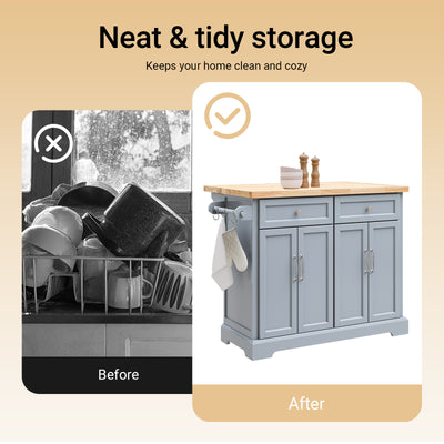 SoBuy FKW71-II-HG 2 spacious pull-out drawers with European-style long handles grey kitchen island