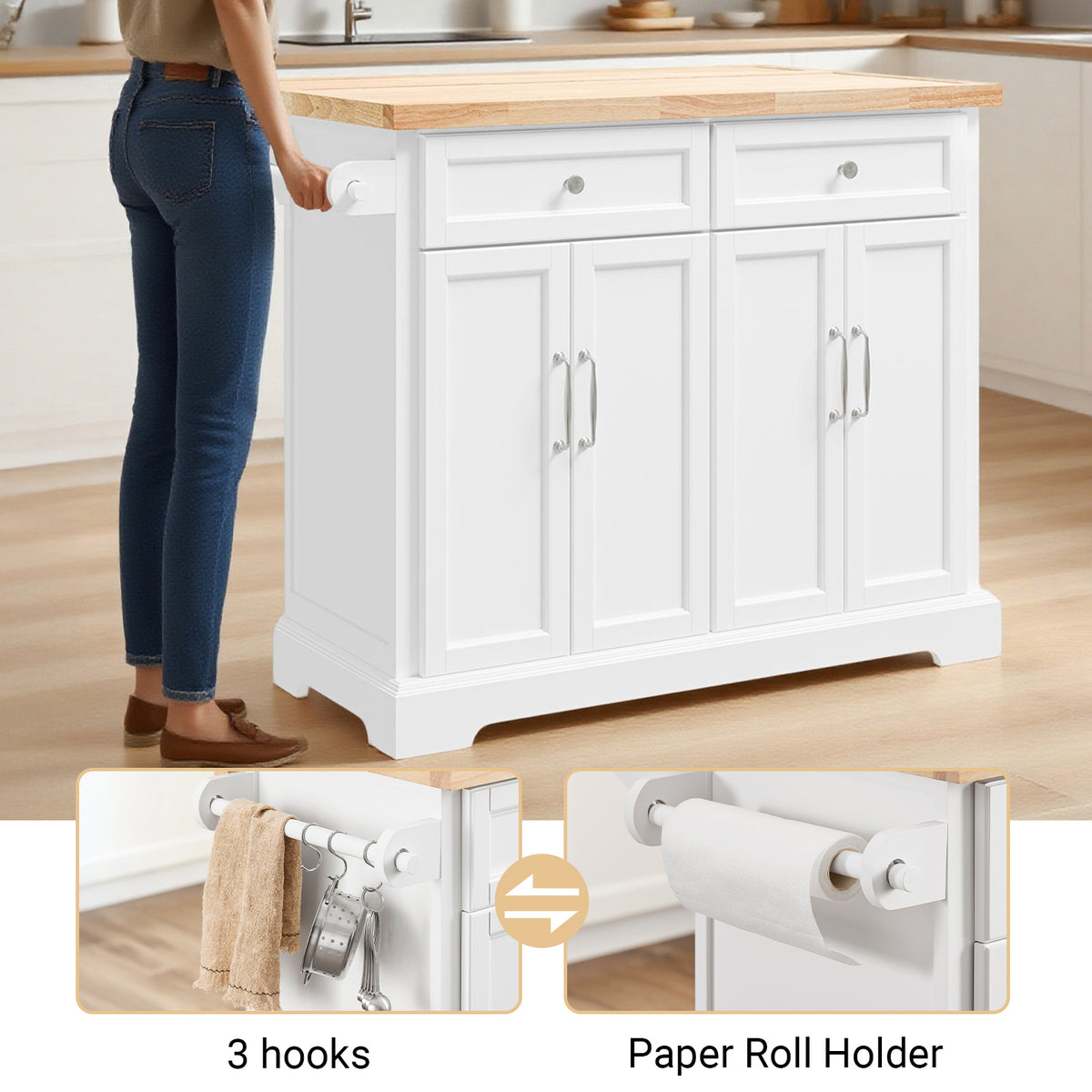 SoBuy FKW71-III-WN side towel rack and 3 S-hooks for kitchen towels and utensils kitchen island white