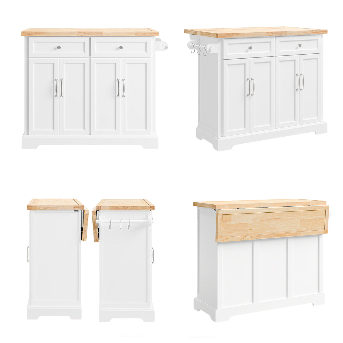 SoBuy FKW71-III-WN 2 spacious pull-out drawers with European-style long handles kitchen island white