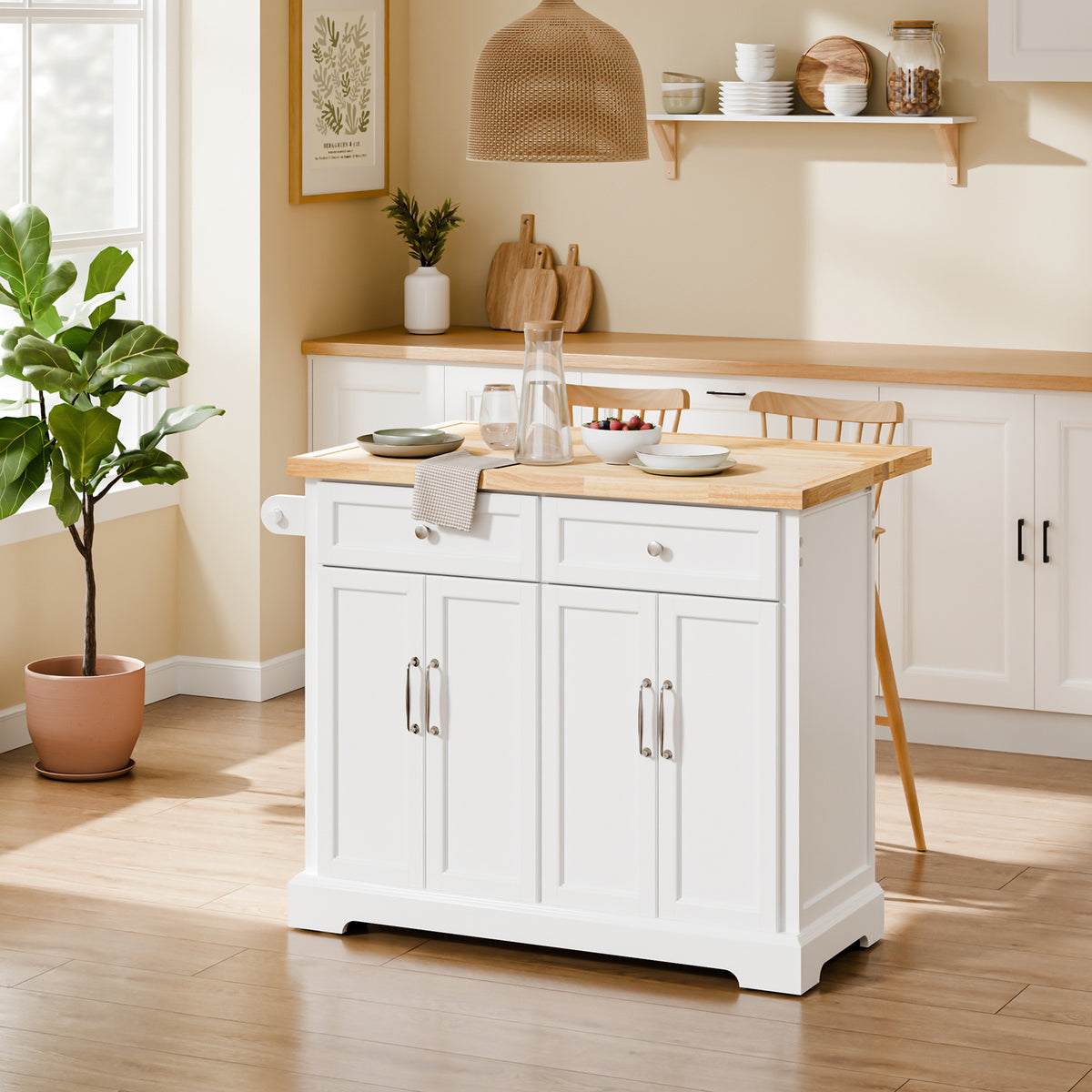 SoBuy FKW71-III-WN Kitchen Island on Wheels with Extendable Table