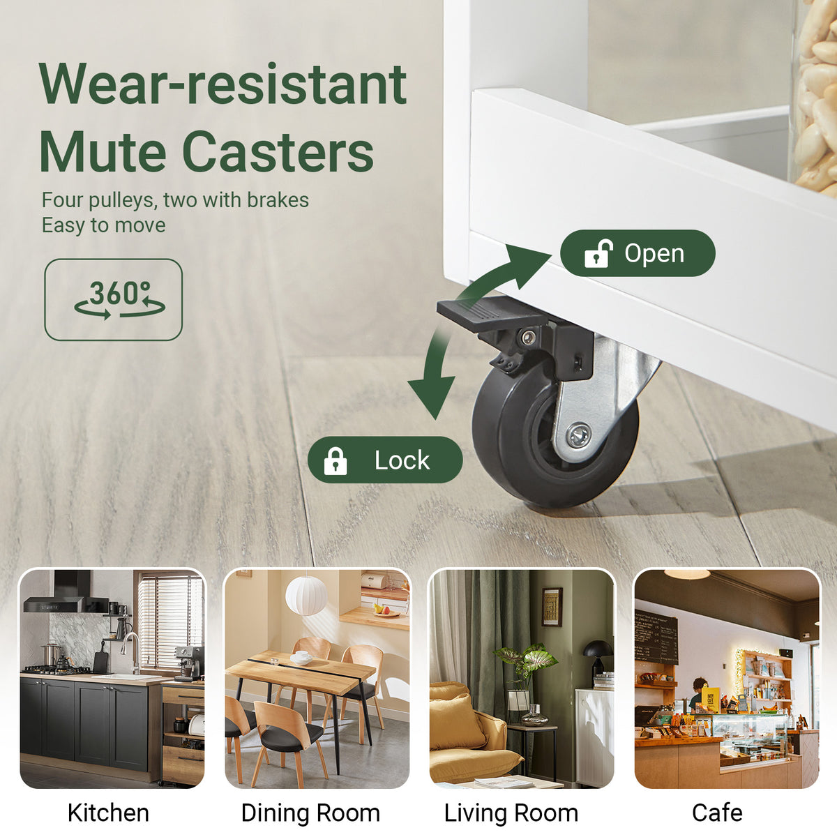 SoBuy FKW75-WN 4 castors with 2 locking brakes for smooth mobility and stable positioning white kitchen trolley