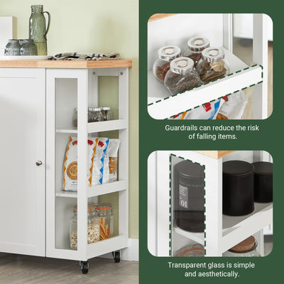 SoBuy FKW75-WN 3-tier side rack with MDF frame and tempered glass panels for spices jars and kitchen accessories white